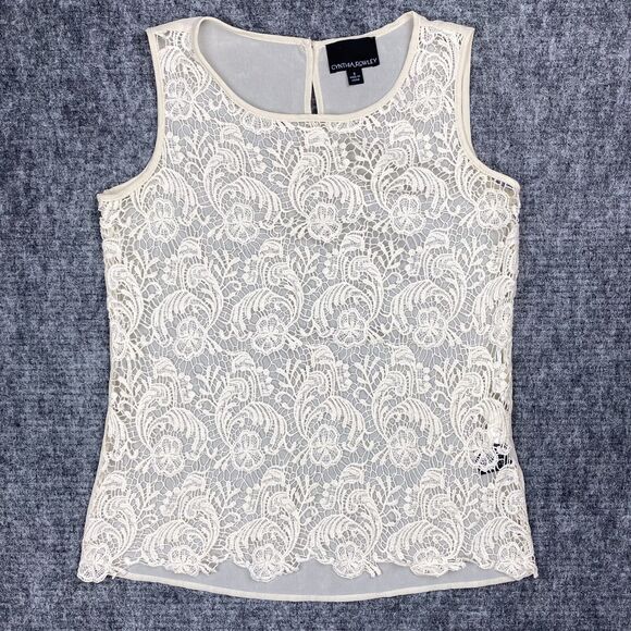 Cynthia Rowley Blouse Womens‎ Small Sheer Lace Tank Top Pullover Sleeveless - Picture 1 of 8